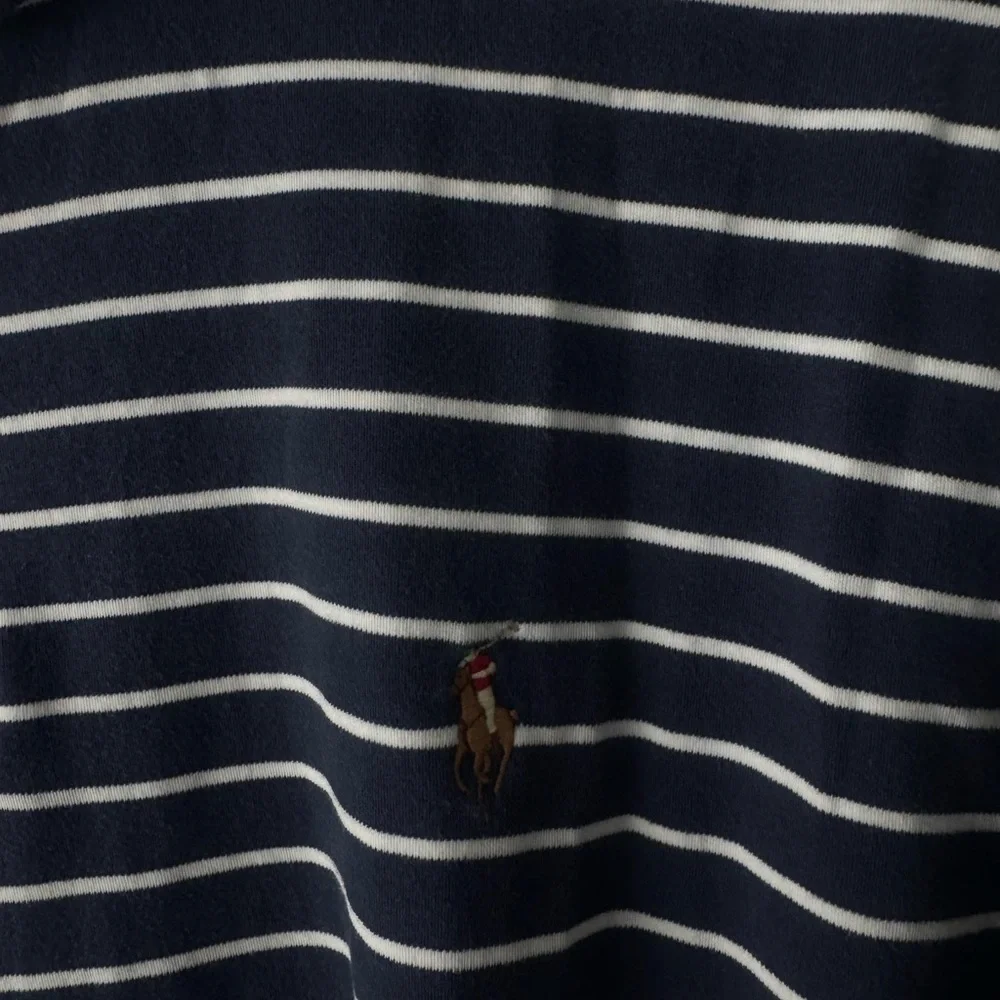 Polo Ralph Lauren Navy & White Striped Polo Shirt XXL Custom Slim Fit Pony